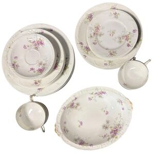 VTG Haviland Limoges France Porcelain Dinnerware Set 25 pc Purple Floral China